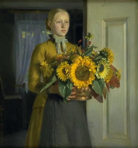 A Girl with Sunflowers